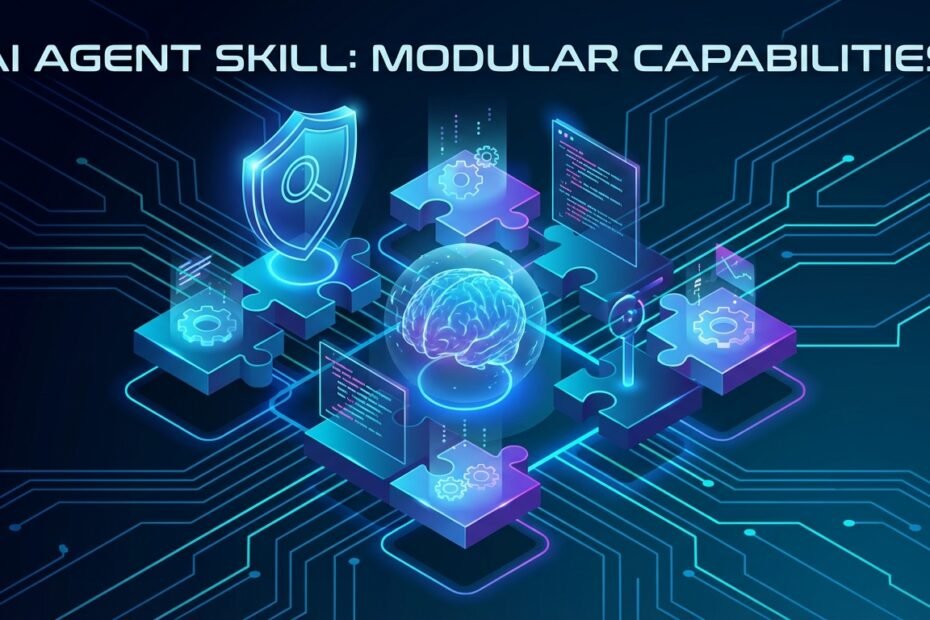 AI agent skills modular capabilities with safety scanning shield concept art